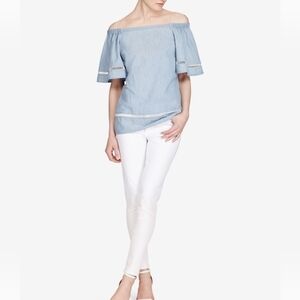 LRL Blue Off the Shoulder Chambray Cotton Top EUC Size 2X